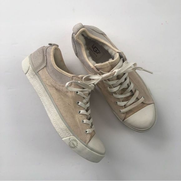 UGG Evera wool shearling lined low top canvas and leather sneaker woman size 8.5 - Picture 8 of 9